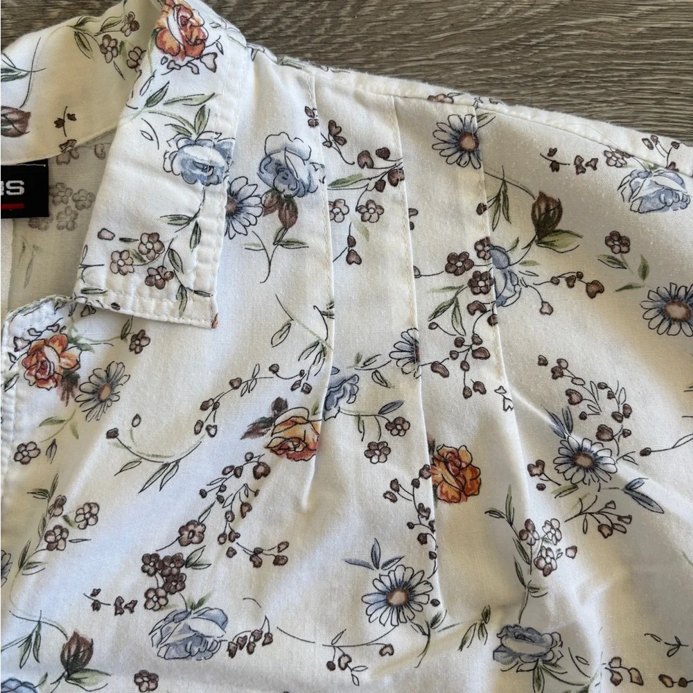 Vintage Cabrais White Blue Orange Floral Collared Button Up Grandmacore Shirt 22 - Picture 6 of 8